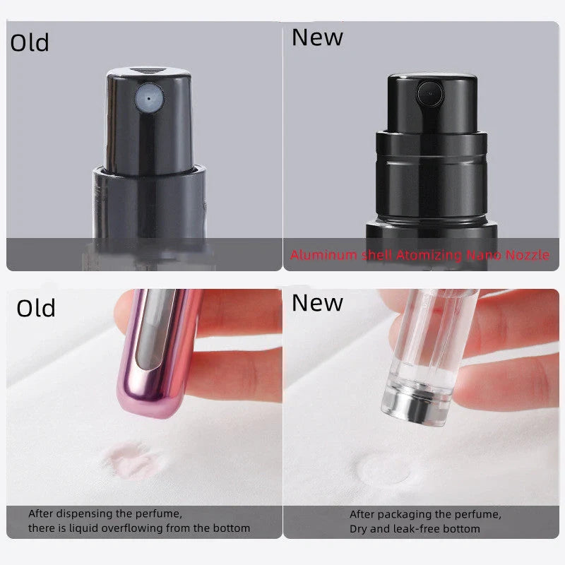 Compact perfume vaporizer in various colours with leak-proof design