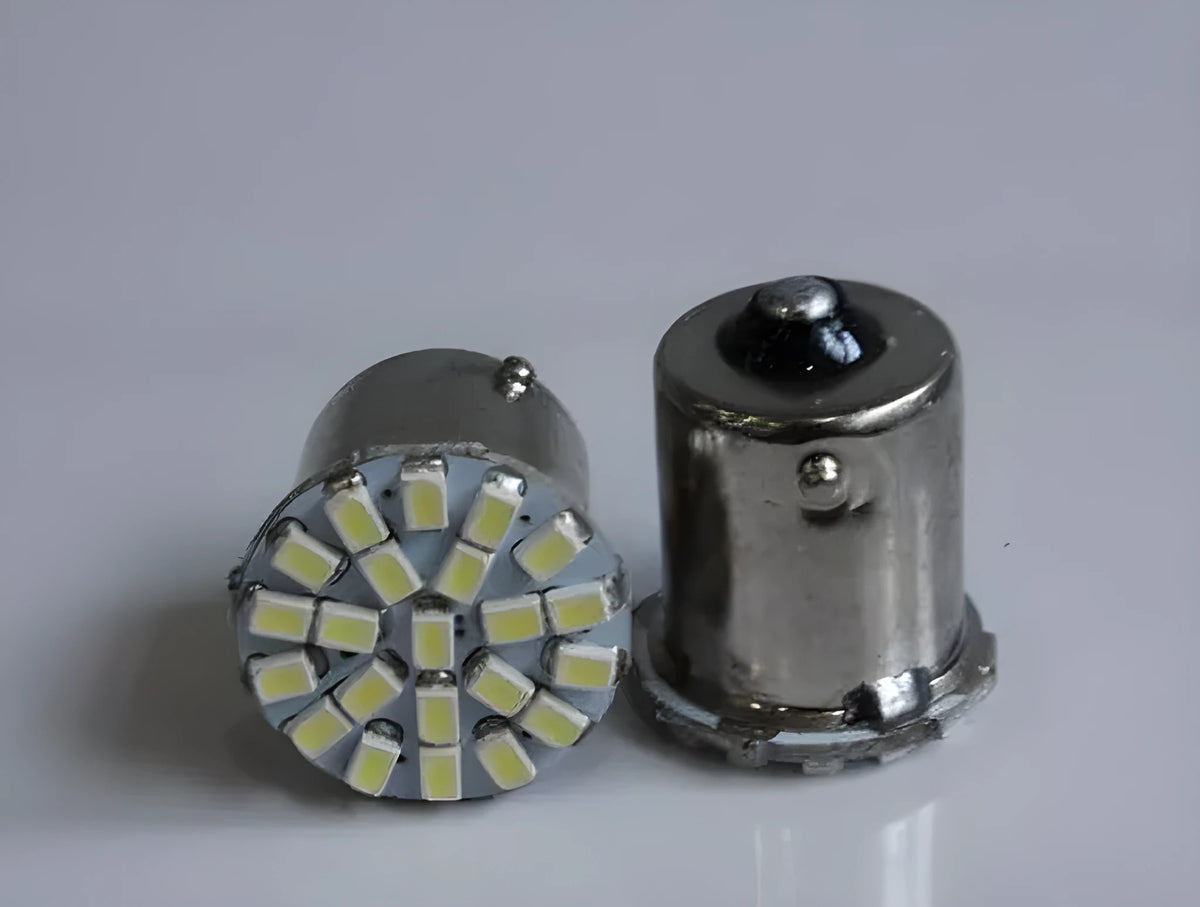 22-LED automotive replacement lamp for 1156 and 1157 brake light and turn signal sockets.