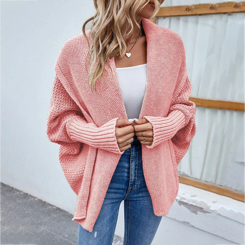 Stylish loose knit sweater jacket with bat wing sleeves in various colors