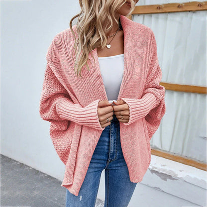 Stylish loose knit sweater jacket with bat wing sleeves in various colors