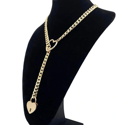 Adjustable heart-shaped O-ring slip chain necklace in alloy