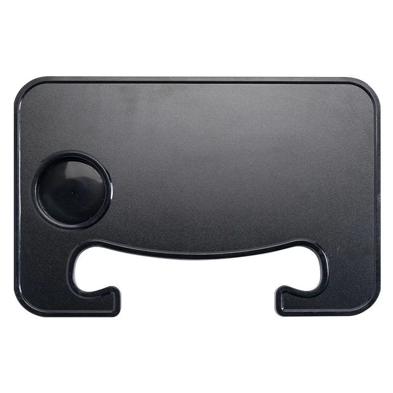 Foldable black car laptop and dining tray with cup holder on a steering wheel