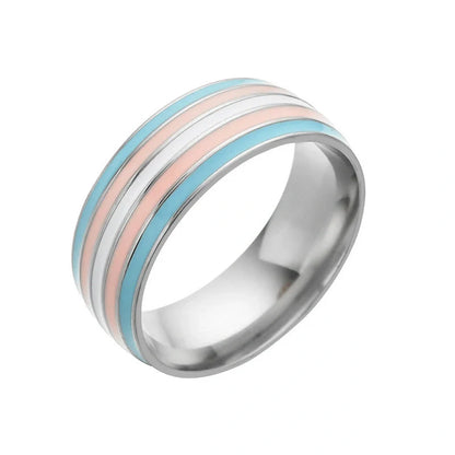 Bisexual pride stainless steel ring in geometric design, available in multiple styles and sizes