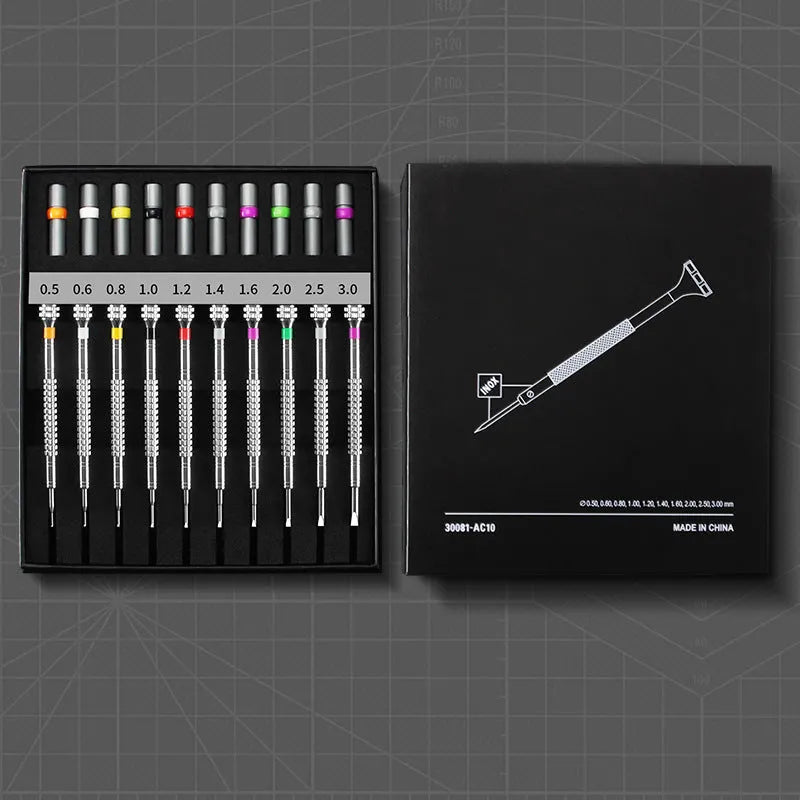 10-piece precision screwdriver set with 20 spare bits for watch and glasses repair tools
