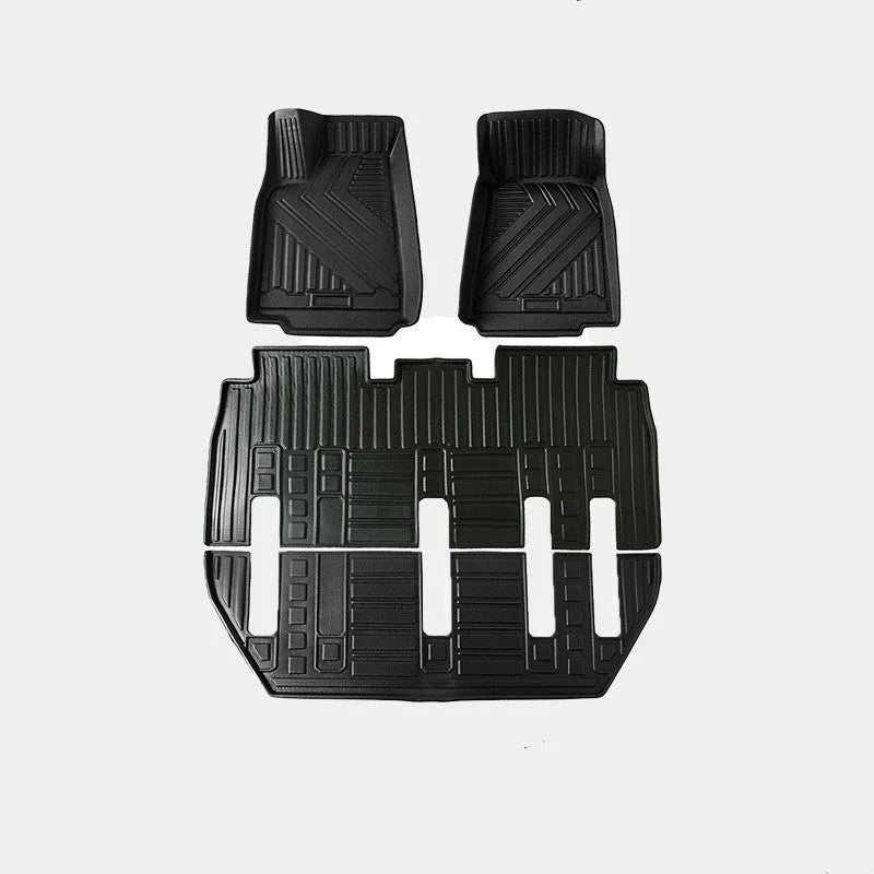 Tesla Model X waterproof car mats set showing front, rear, and tailbox protection for 2016-2023 vehicles
