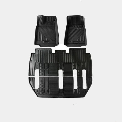 Tesla Model X waterproof car mats set showing front, rear, and tailbox protection for 2016-2023 vehicles