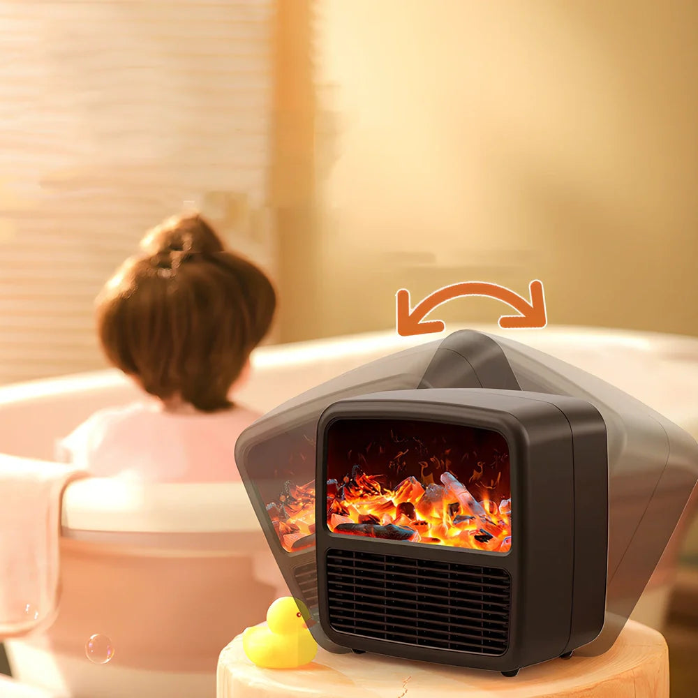 Compact black electric desktop heater with ceramic heating technology and mechanical controls for winter warmth