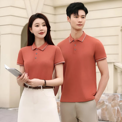 Solid colour Ice Silk polo shirt for work and casual wear in various colours on a hanger.