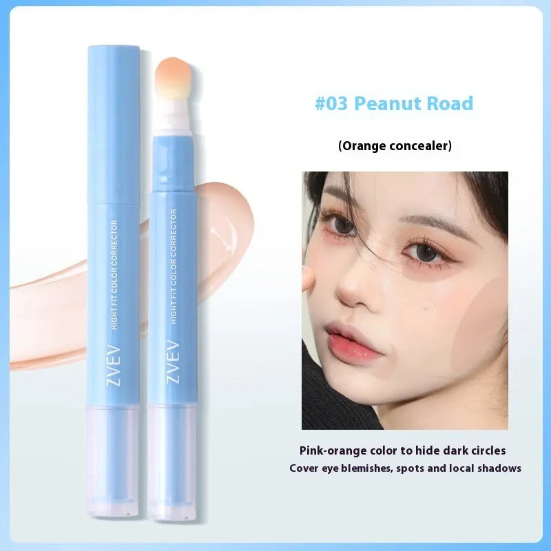 Concealer tube with sponge brush applicator in three colour options for skin tone correction