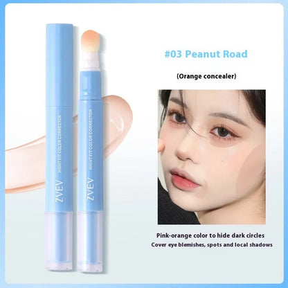 Concealer tube with sponge brush applicator in three colour options for skin tone correction