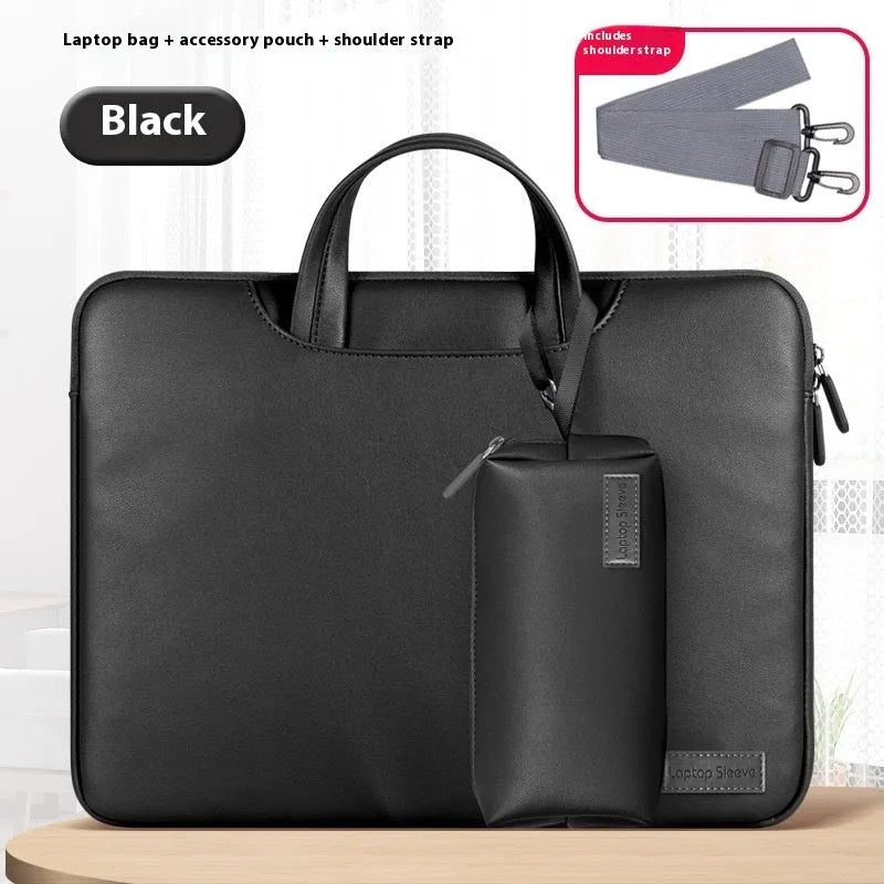 PU leather laptop bag with power bank storage compartment in black, brown, pink or dark grey