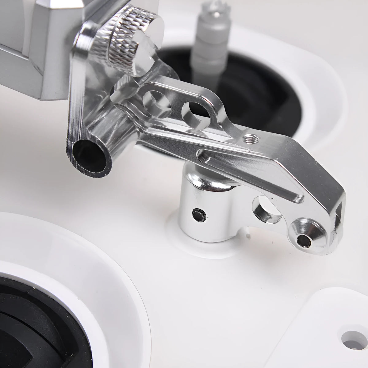 Silver metal car mount phone holder with tablet capability and remote control lanyard for UAV accessories