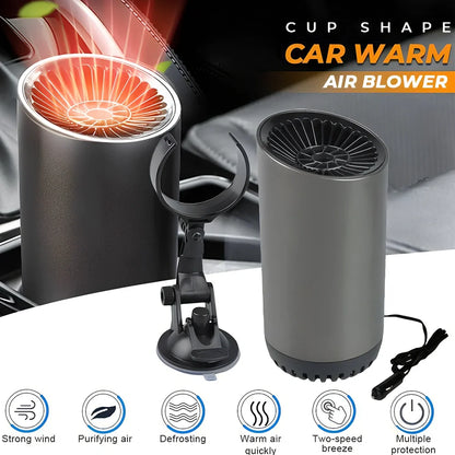 Black grey 12V car heater measuring 15cm × 7cm with 1.5m cable for windshield defogging