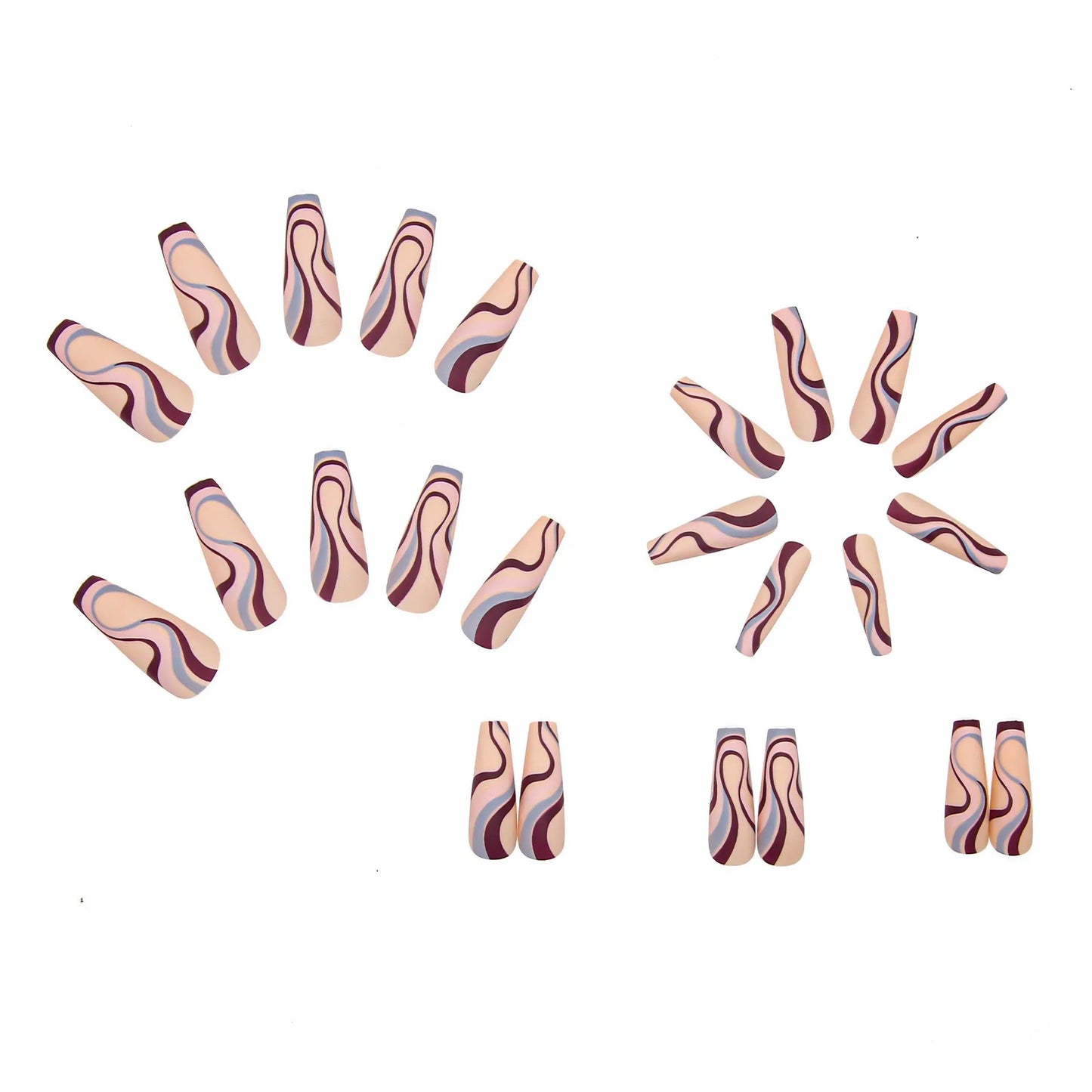 Ballet wave line design nail stickers in 96-piece set with jelly glue tubes