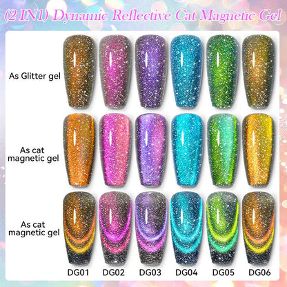 Diamond debris glitter cat eye nail polish gel in six fluorescent colours with nail glue