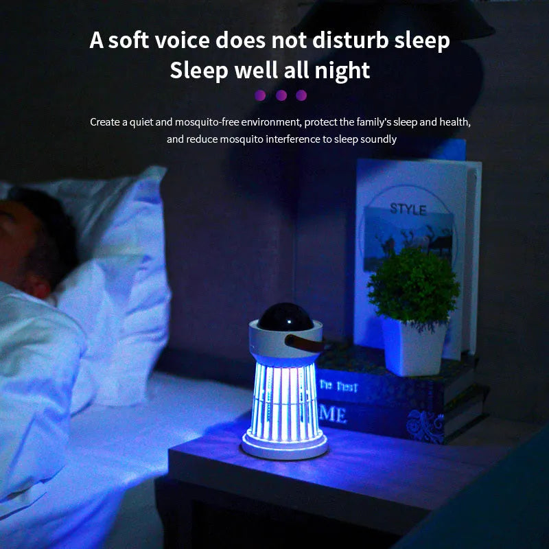 White electric mosquito killer lamp with star projection and folding handle for 20m² coverage