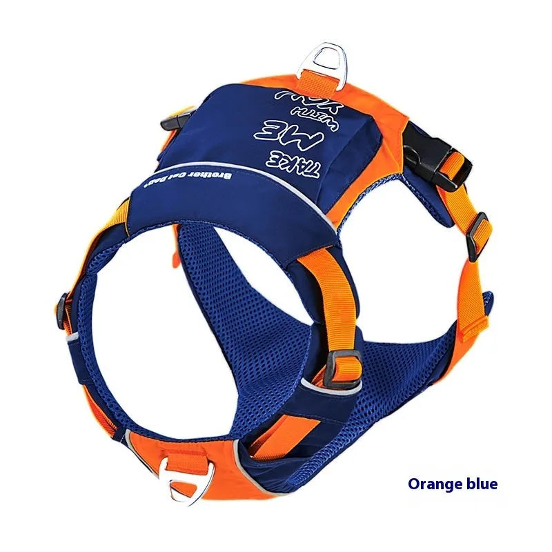 Nylon dog chest strap vest harness in orange blue colour with adjustable rope design