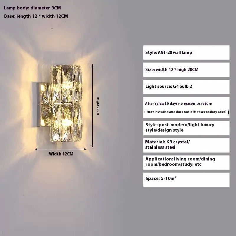 Silver or gold linear crystal wall lamp with LED lighting in various lengths for hallway or bedroom.