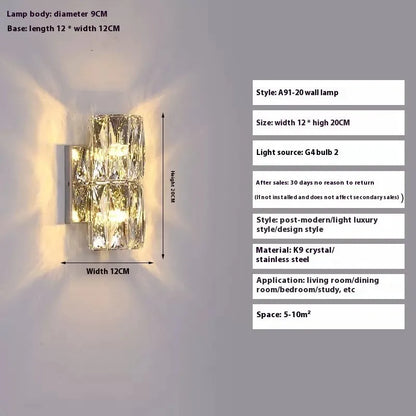Silver or gold linear crystal wall lamp with LED lighting in various lengths for hallway or bedroom.