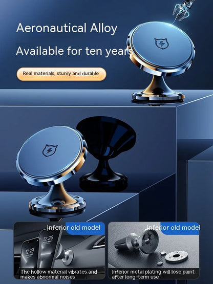 Shiny black magnetic car phone holder with alloy construction and N52 magnets for dashboard mounting