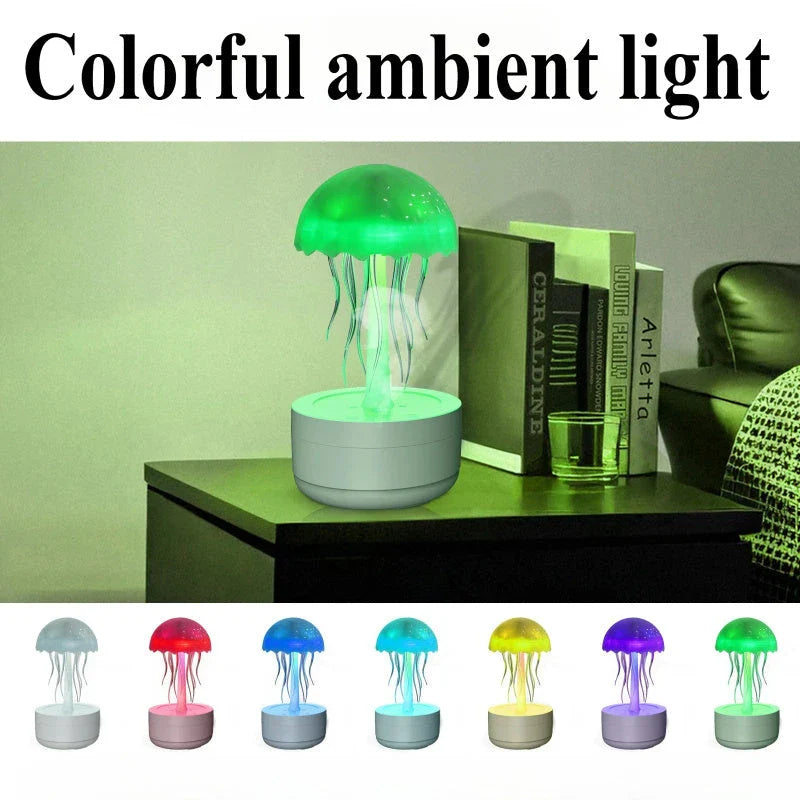 A white jellyfish-inspired humidifier and aromatherapy diffuser with a colorful night light and mist feature
