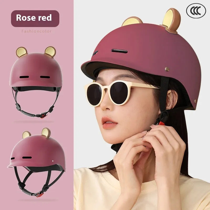 3C certification electric bicycle helmet in ABS plastic available in seven colour options including mocha and cherry pink
