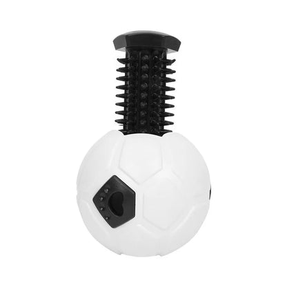 Orange and white TPR rubber dog chew ball toy, shown in hollow and teeth cleaning stick styles.