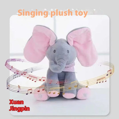 Singing plush elephant toy in blue or pink with music and sound, English battery version, single doll