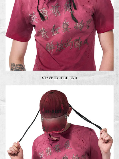 Rose red cotton peaked cap with adjustable strap and curved baseball-style peak