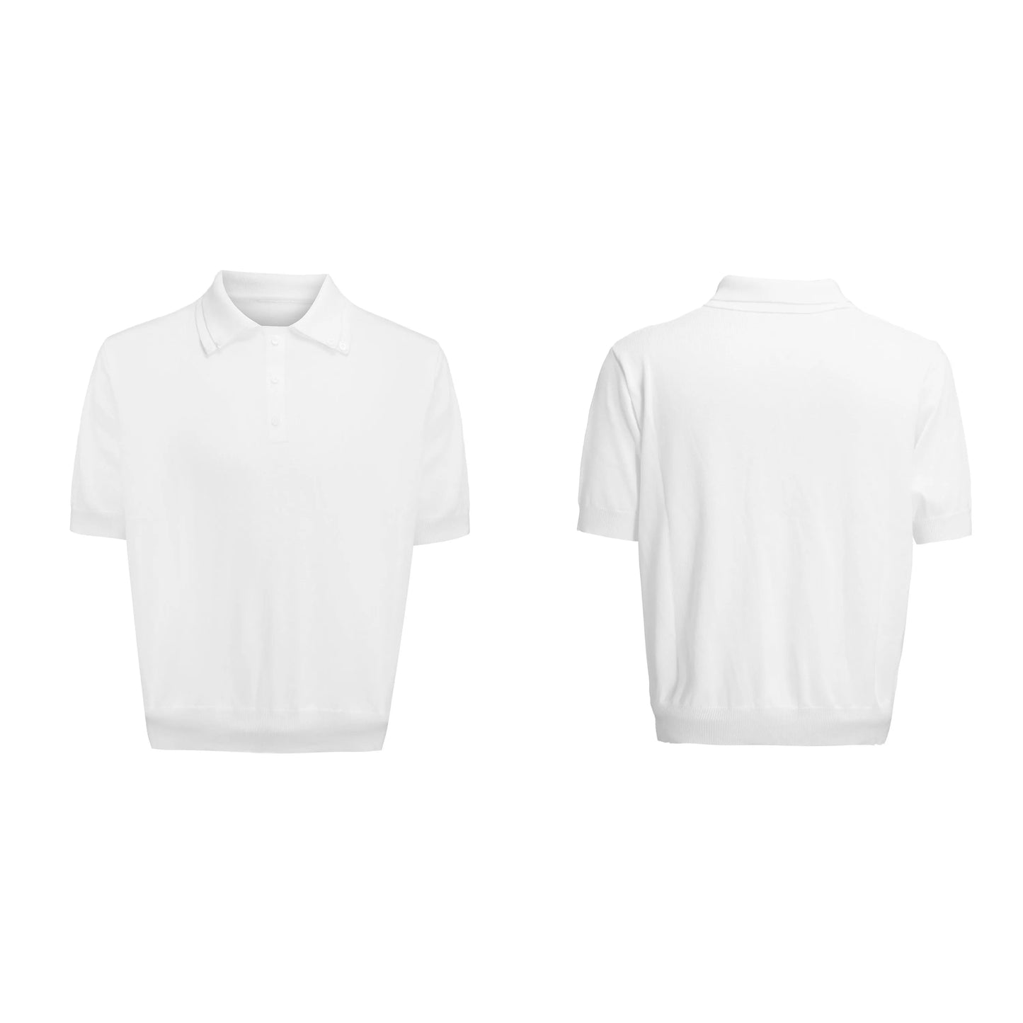Men's slim knit short sleeve shirt with double collar design in black colour