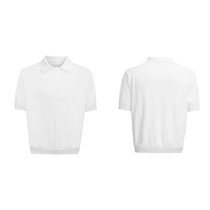 Men's slim knit short sleeve shirt with double collar design in black colour