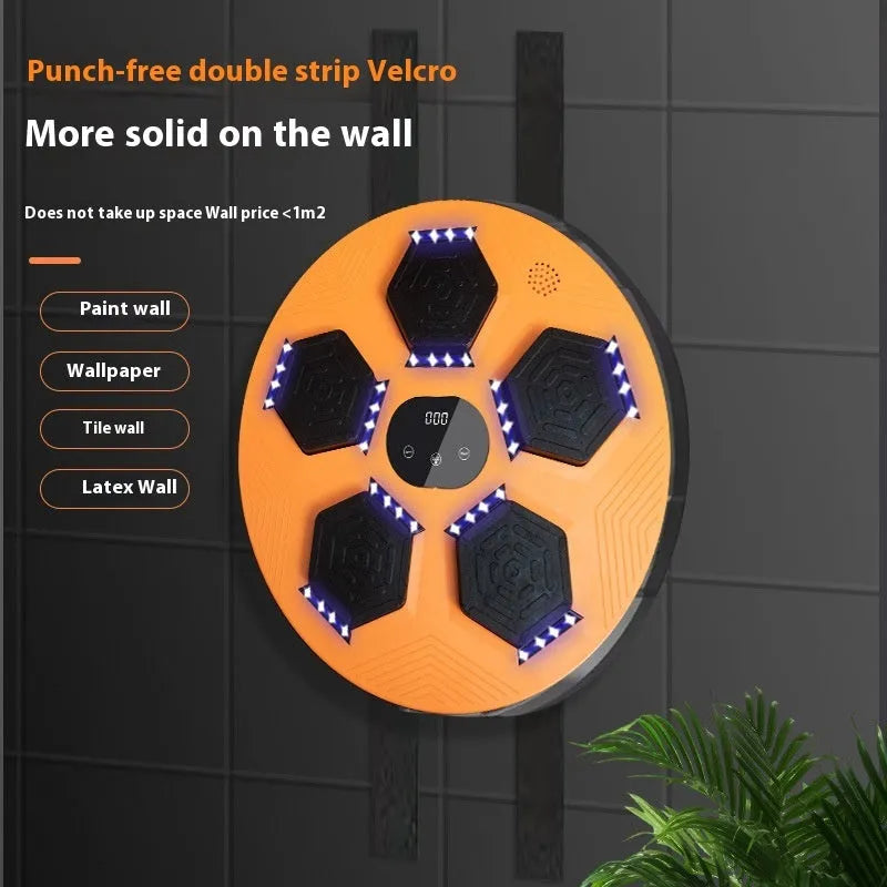 Smart music boxing machine reaction target for home training with hanging wall mount design available in black, grey, and orange colour options with or without included boxing gloves