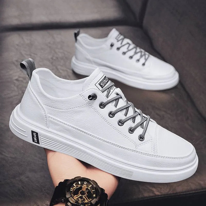 Men's white casual shoes with round toe and low heel for summer