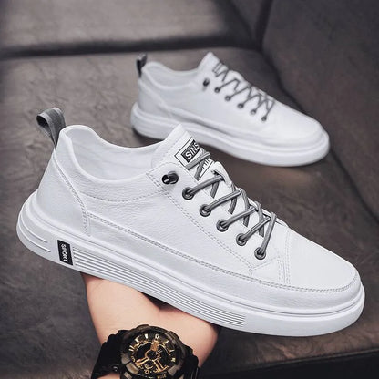 Men's white casual shoes with round toe and low heel for summer