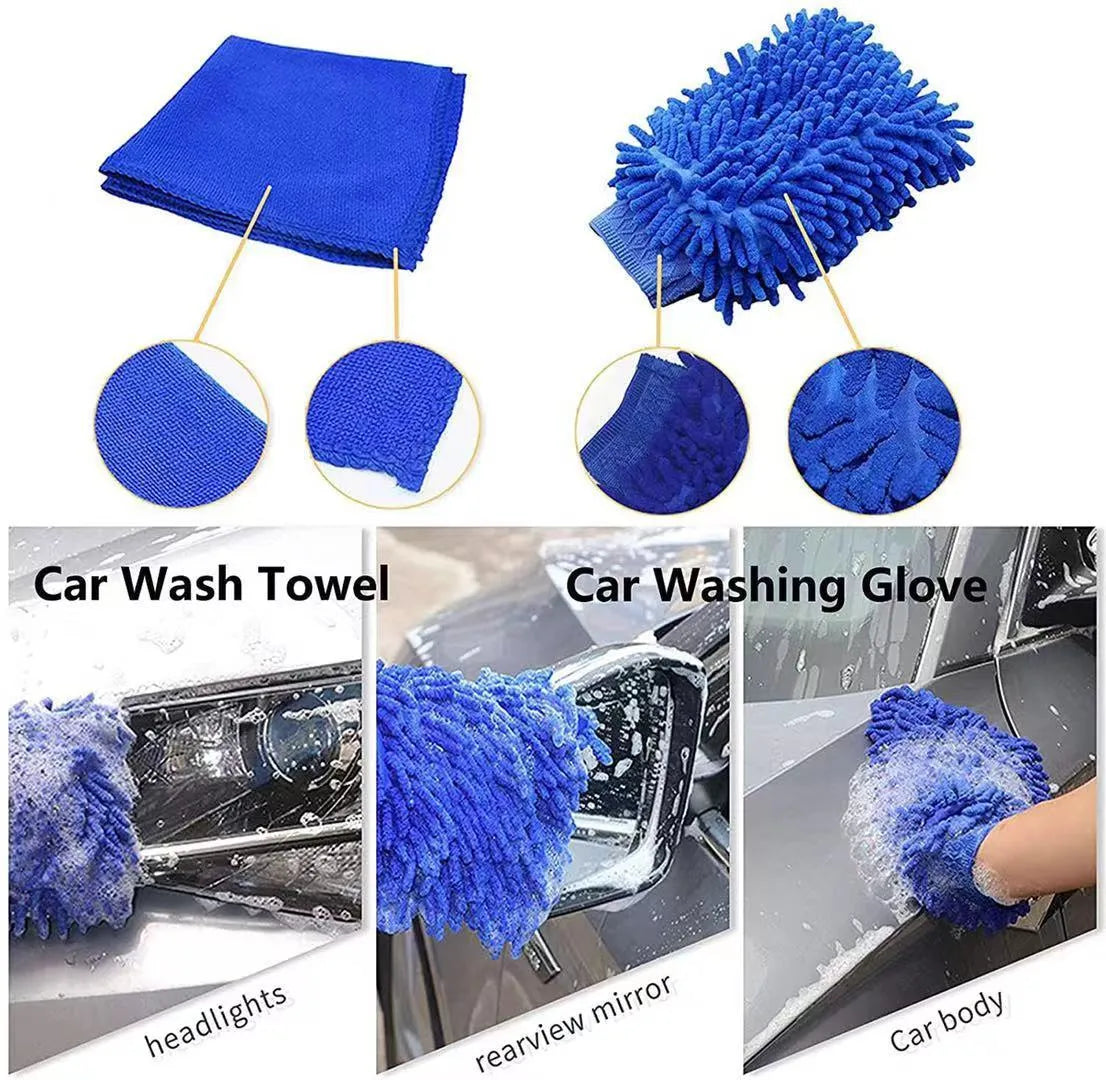 26-piece car wash brush kit with long handle tyre brush and detailing tools for automotive cleaning