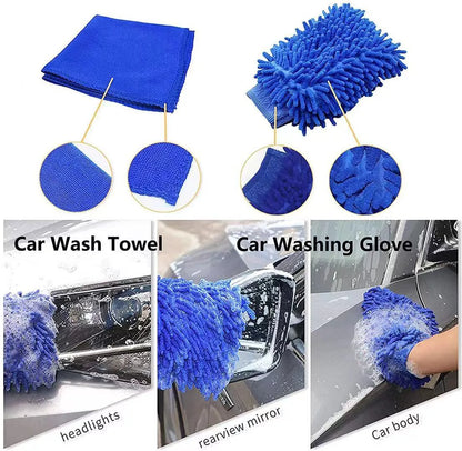26-piece car wash brush kit with long handle tyre brush and detailing tools for automotive cleaning