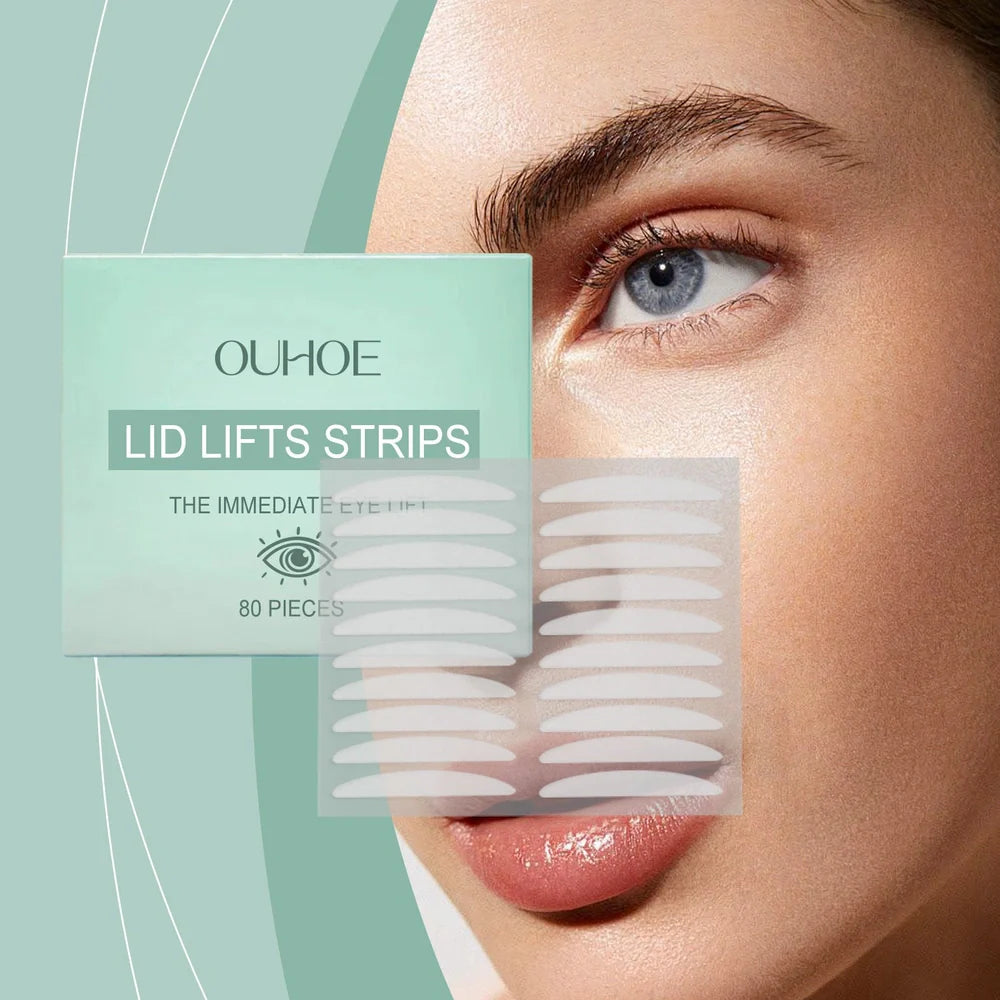 Transparent eyelid stickers with hyaluronic acid and collagen, 80 pieces pack showing dimensions