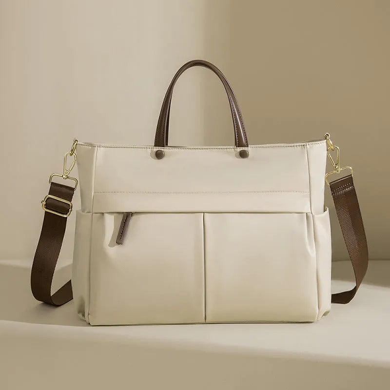 Women's portable Oxford cloth briefcase with 36cm length and contrast stitching in black colour
