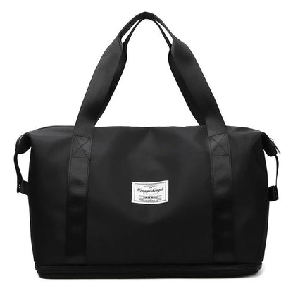 Spacious gym travel bag in various colors, featuring multiple pockets and comfortable carrying handles for workout, yoga, and outdoor use.