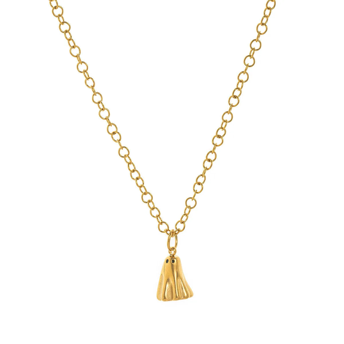 Ghost pendant necklace with titanium steel construction and electroplated finish on twisted chain