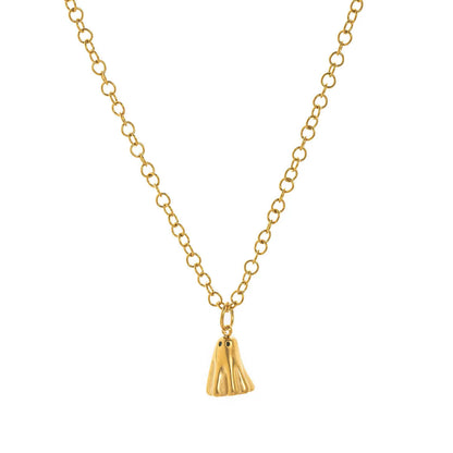 Ghost pendant necklace with titanium steel construction and electroplated finish on twisted chain