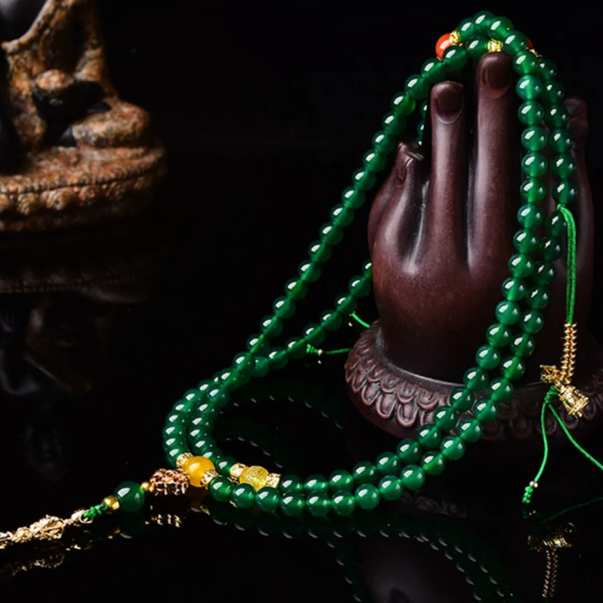 Brazilian natural green agate bracelet in three circle sizes: 6mm, 8mm, and 10mm diameters