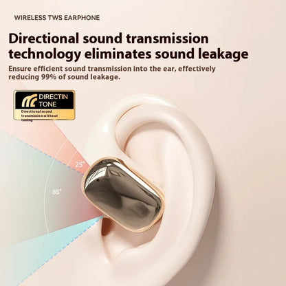 Ear-mounted wireless headphones with digital display screen on ear piece.