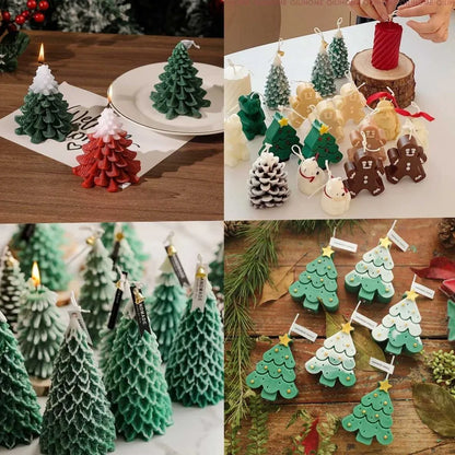 Christmas tree-shaped candle in silicone mold with soy wax and cotton wick measuring 4.5x4.5x10cm
