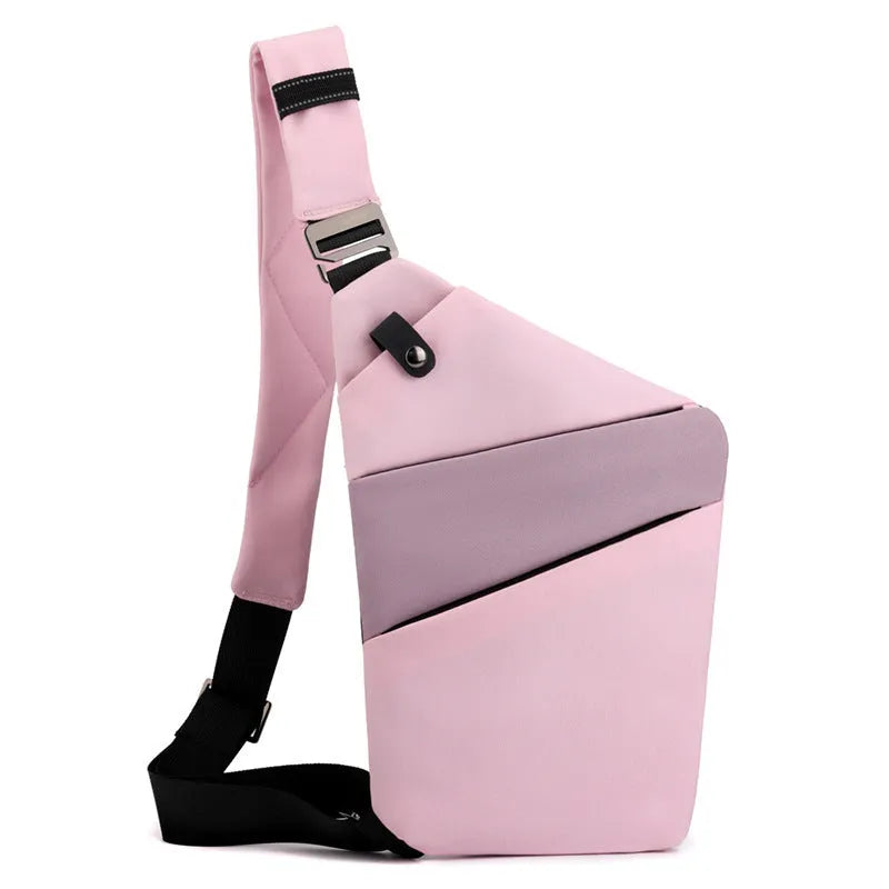 Canvas chest bag 31x20x1cm, 190g, one-shoulder crossbody with anti-radiation fabric inside, smoke black or silver grey