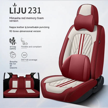 Five-seat car seat cushion set with leather covering in various colour combinations
