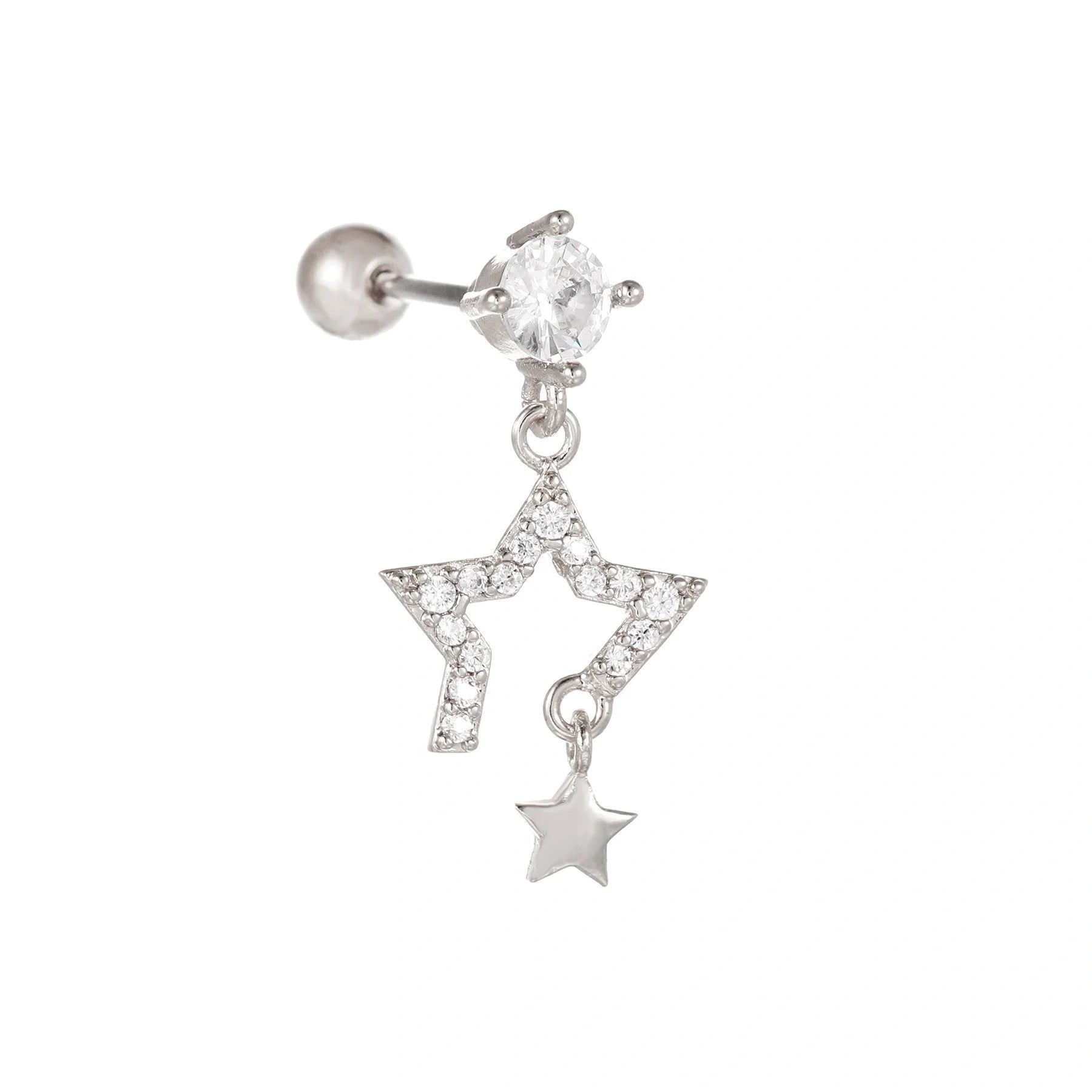 Stylish Star Moon Cubic Zirconia Cartilage Earring in gold and white