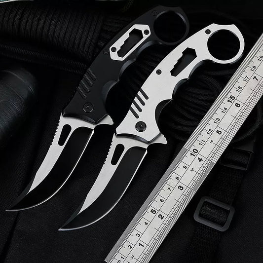 Compact folding knife with brushed steel handle for outdoor survival