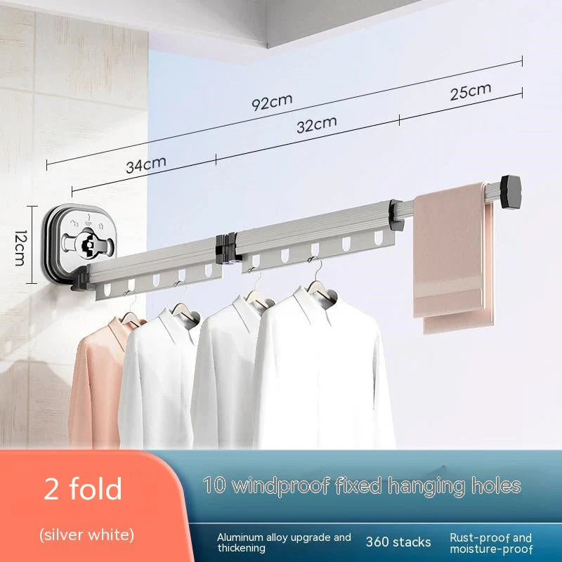 Aluminium suction cup folding clothes hanger with retractable drying rack
