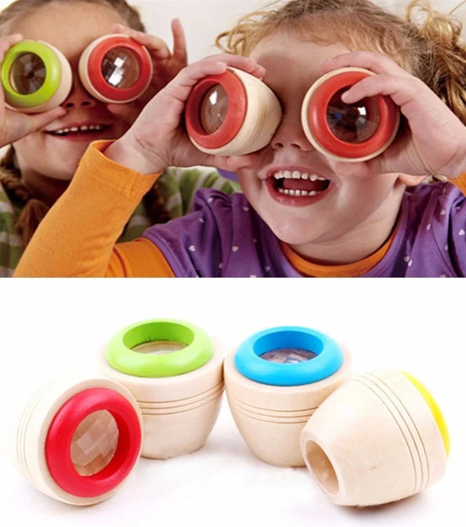 Wooden Magic Kaleidoscope educational toy for children with rotating colour effects
